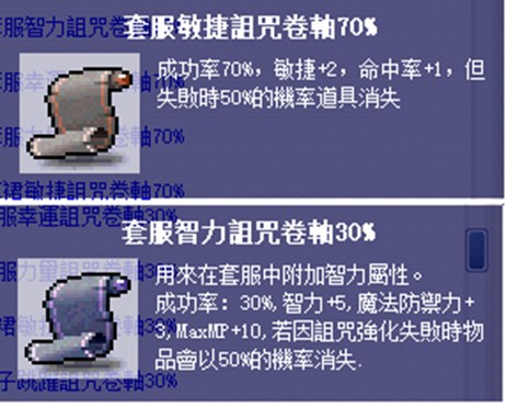 87谷套服詛咒卷軸，敏捷70%、智力30%。